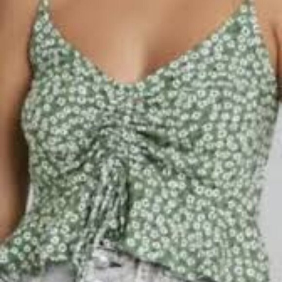 Wild Fable Size L Green Floral Cinch Front Crop Halter Top, Exc. Used Condition - Picture 11 of 12